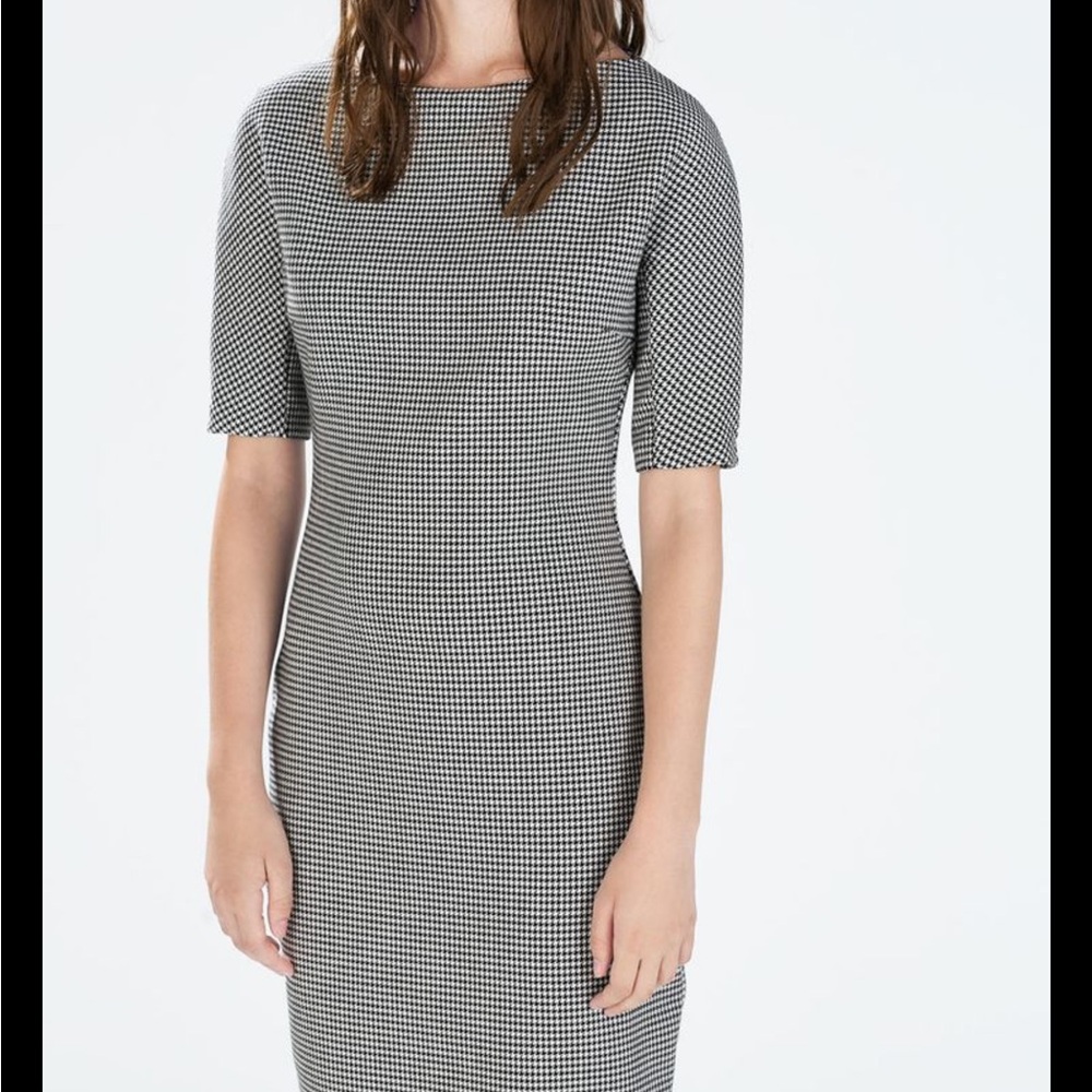 Zara Black and White Checkered Midi Dress